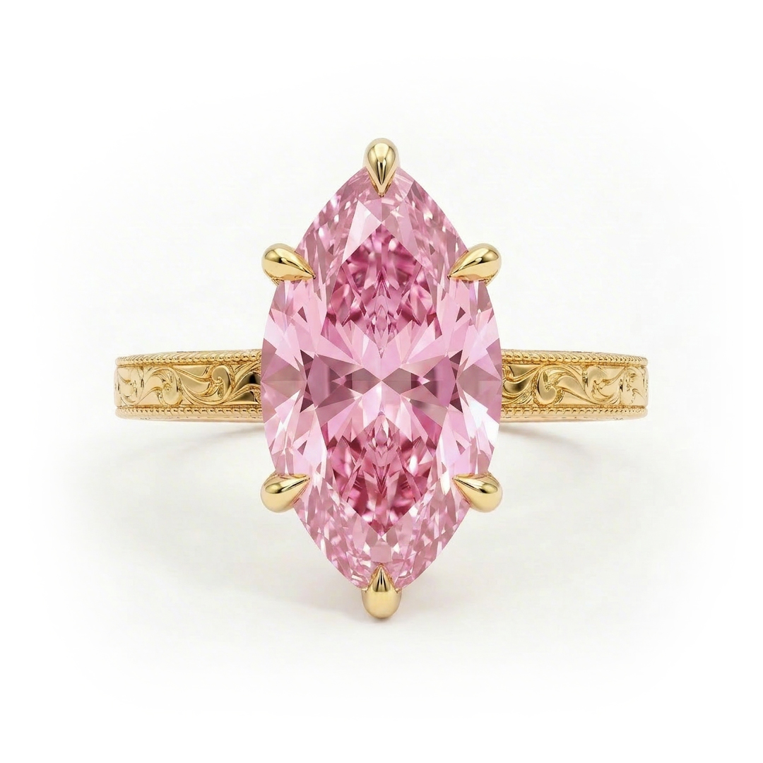 3.05 ct.tw. Pink Marquise Cut Vintage Pattern S925 Silver Engagement Ring
