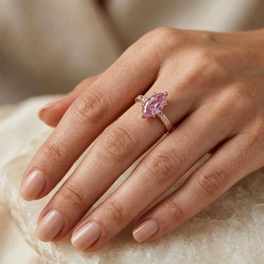 3.05 ct.tw. Pink Marquise Cut Vintage Pattern S925 Silver Engagement Ring