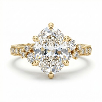 3.7ct CTW Cluster Oval Cut Vintage Pattern VVS Moissanite S925 Silver Engagement Ring