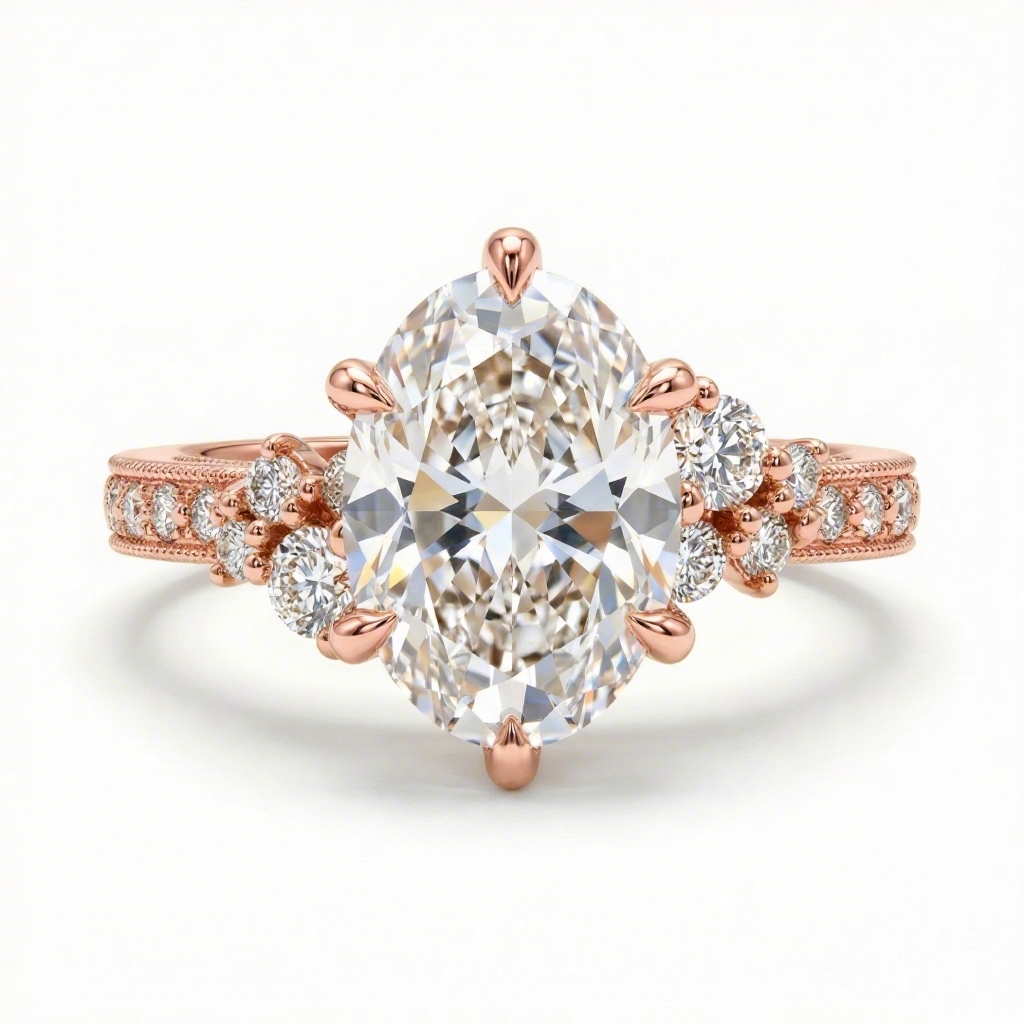 3.7ct CTW Cluster Oval Cut Vintage Pattern VVS Moissanite S925 Silver Engagement Ring