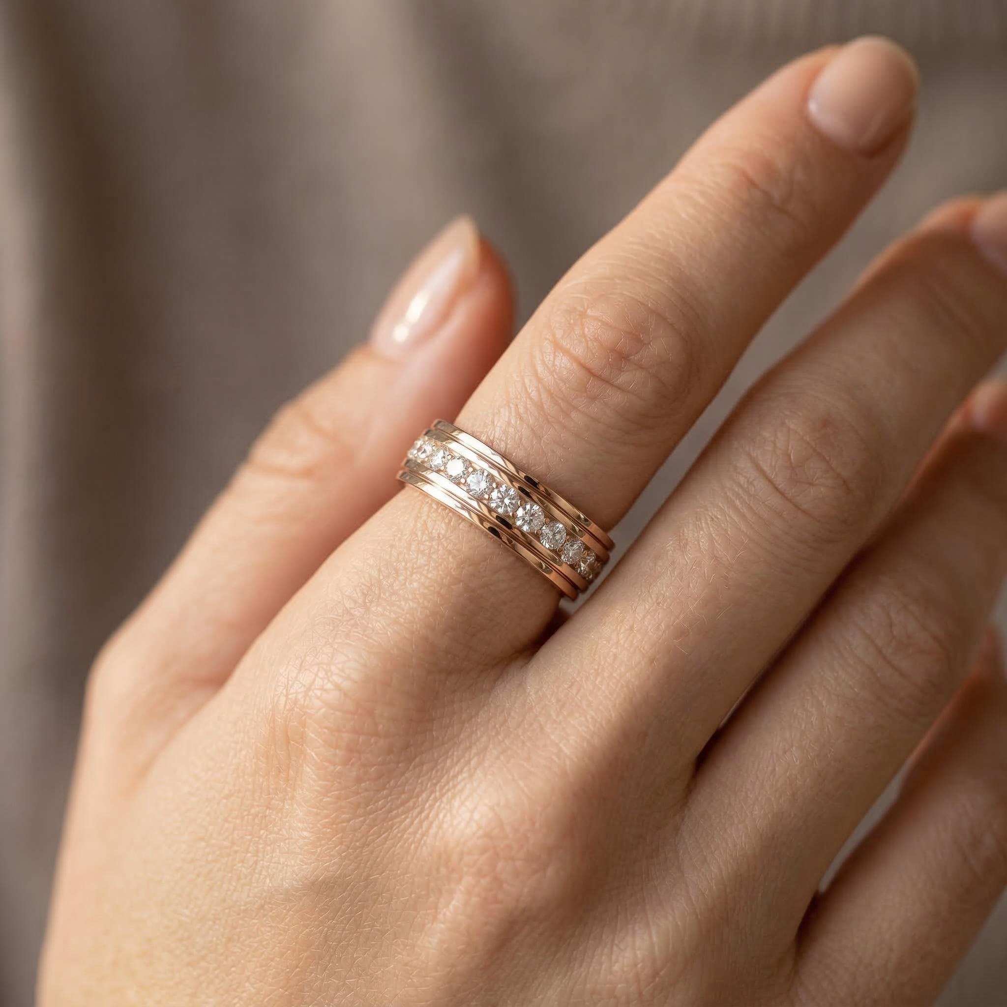 Sparkle Diamond Eternity Channel S925 Silver Wedding Band Ring