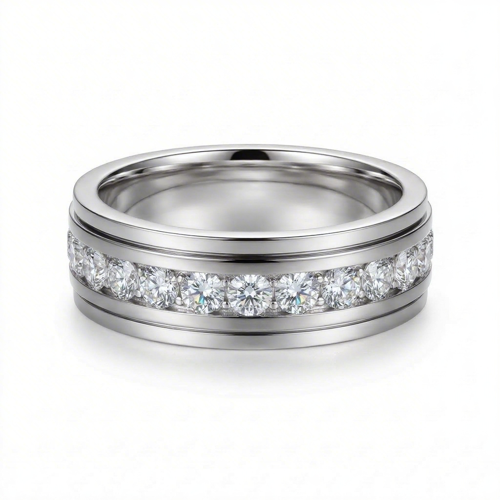 Sparkle Diamond Eternity Channel S925 Silver Wedding Band Ring