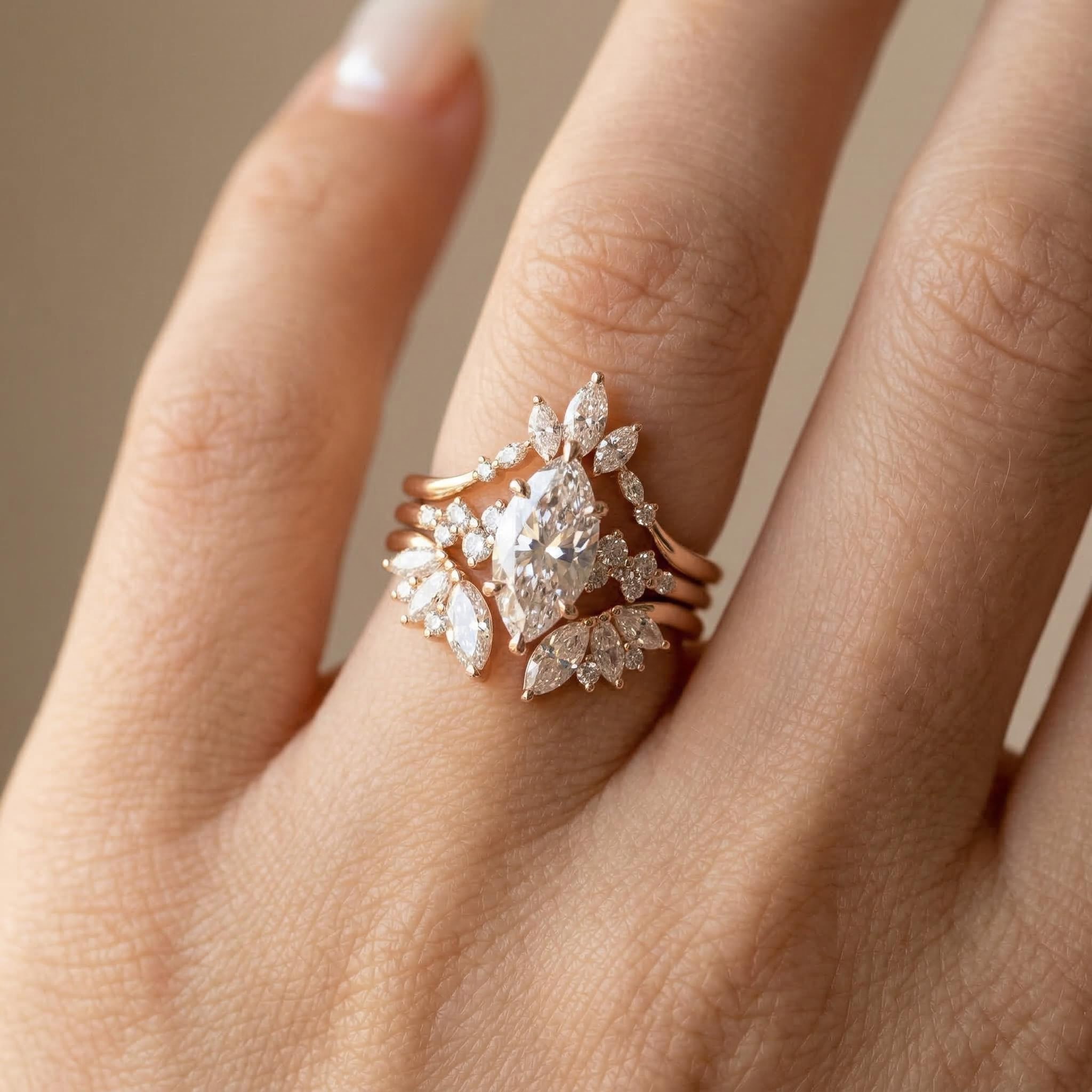 3.5ct CTW Nature-inspired Marquise 3-Piece Stackable Bridal Ring Set