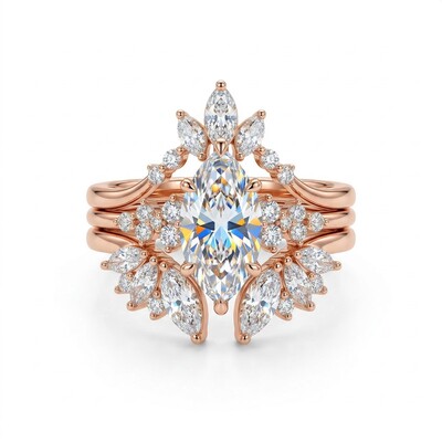 3.5ct CTW Nature-inspired Marquise 3-Piece Stackable Bridal Ring Set