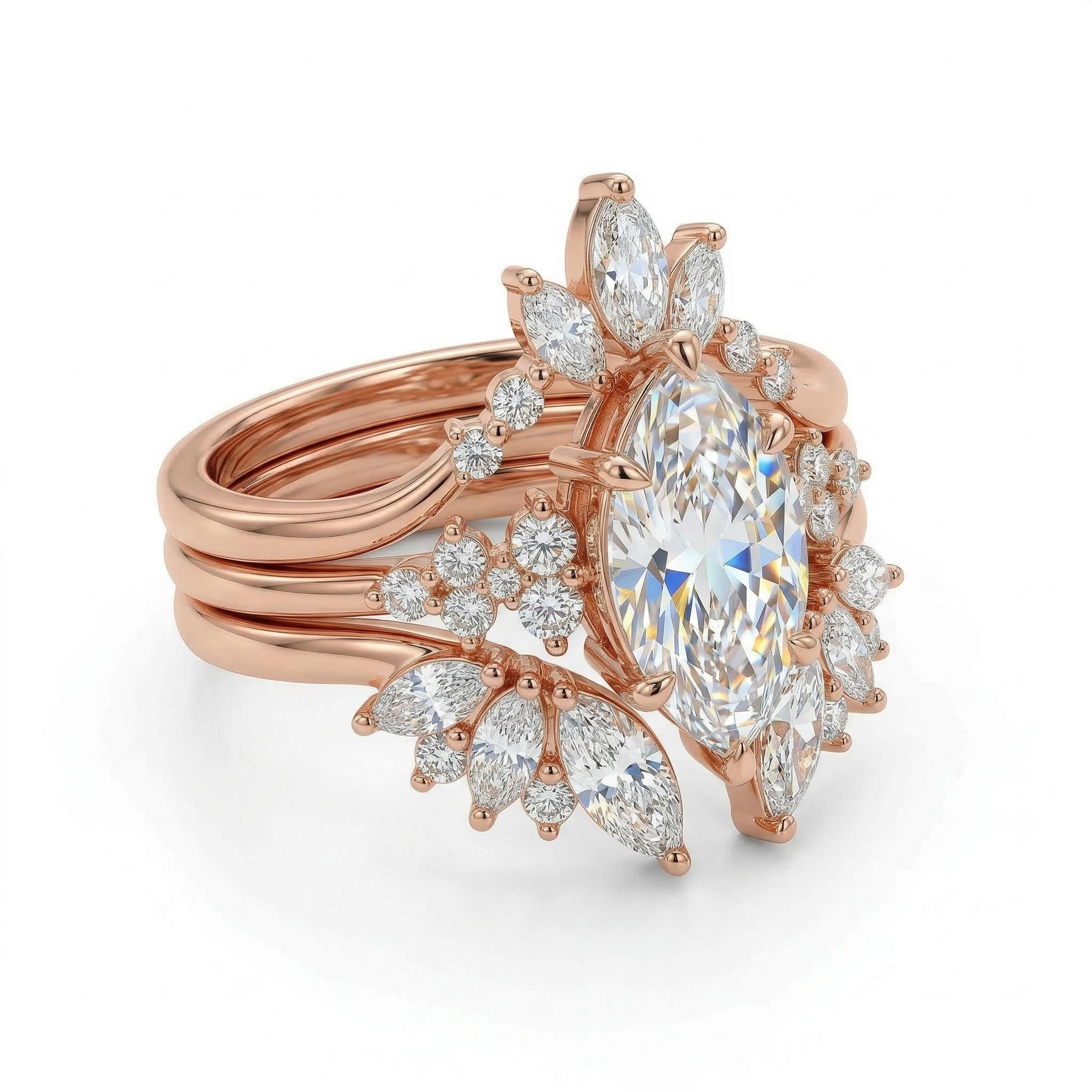 3.5ct CTW Nature-inspired Marquise 3-Piece Stackable Bridal Ring Set