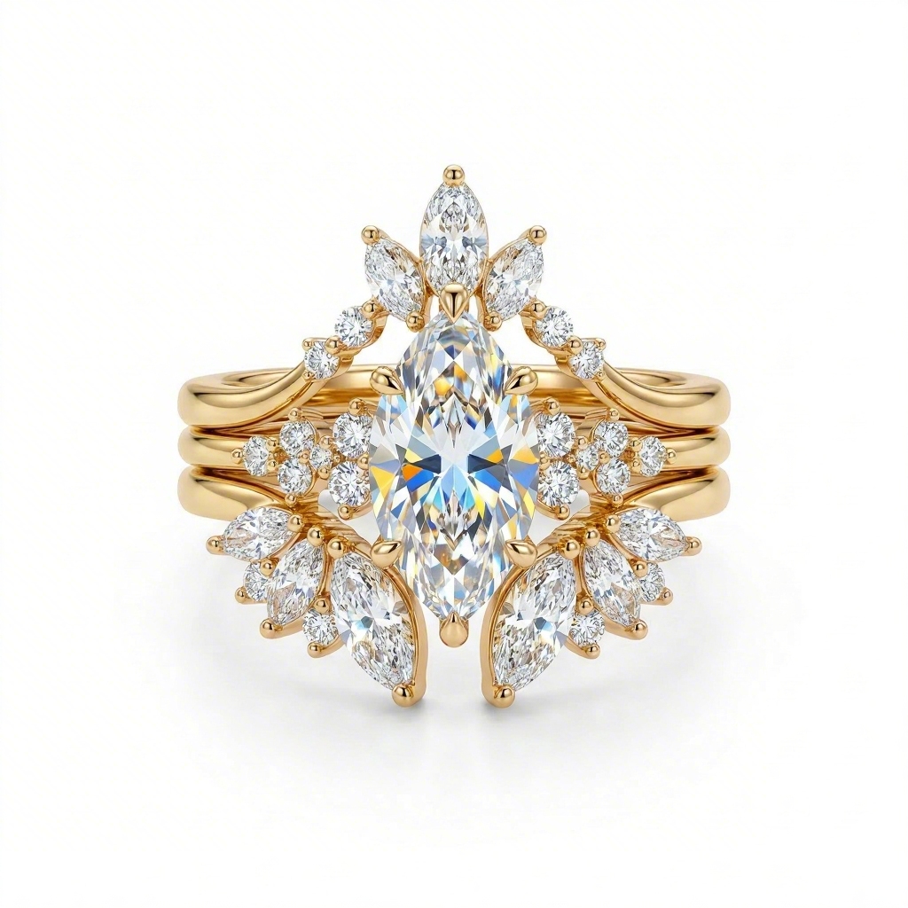 3.5ct CTW Nature-inspired Marquise 3-Piece Stackable Bridal Ring Set