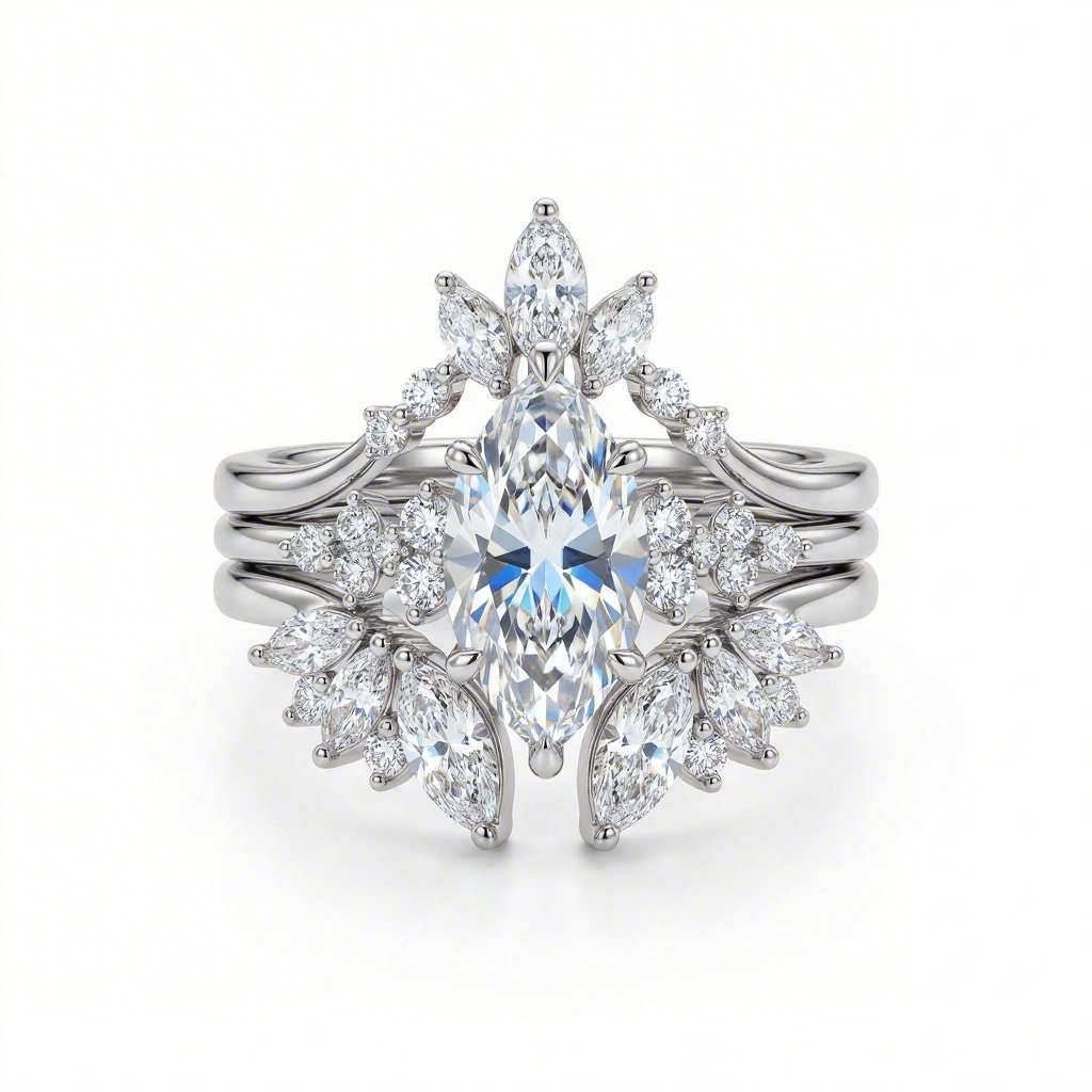 3.5ct CTW Nature-inspired Marquise 3-Piece Stackable Bridal Ring Set