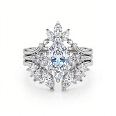 1.6ct. tw. Nature-inspired Marquise 3-Piece Stackable Bridal Ring Set