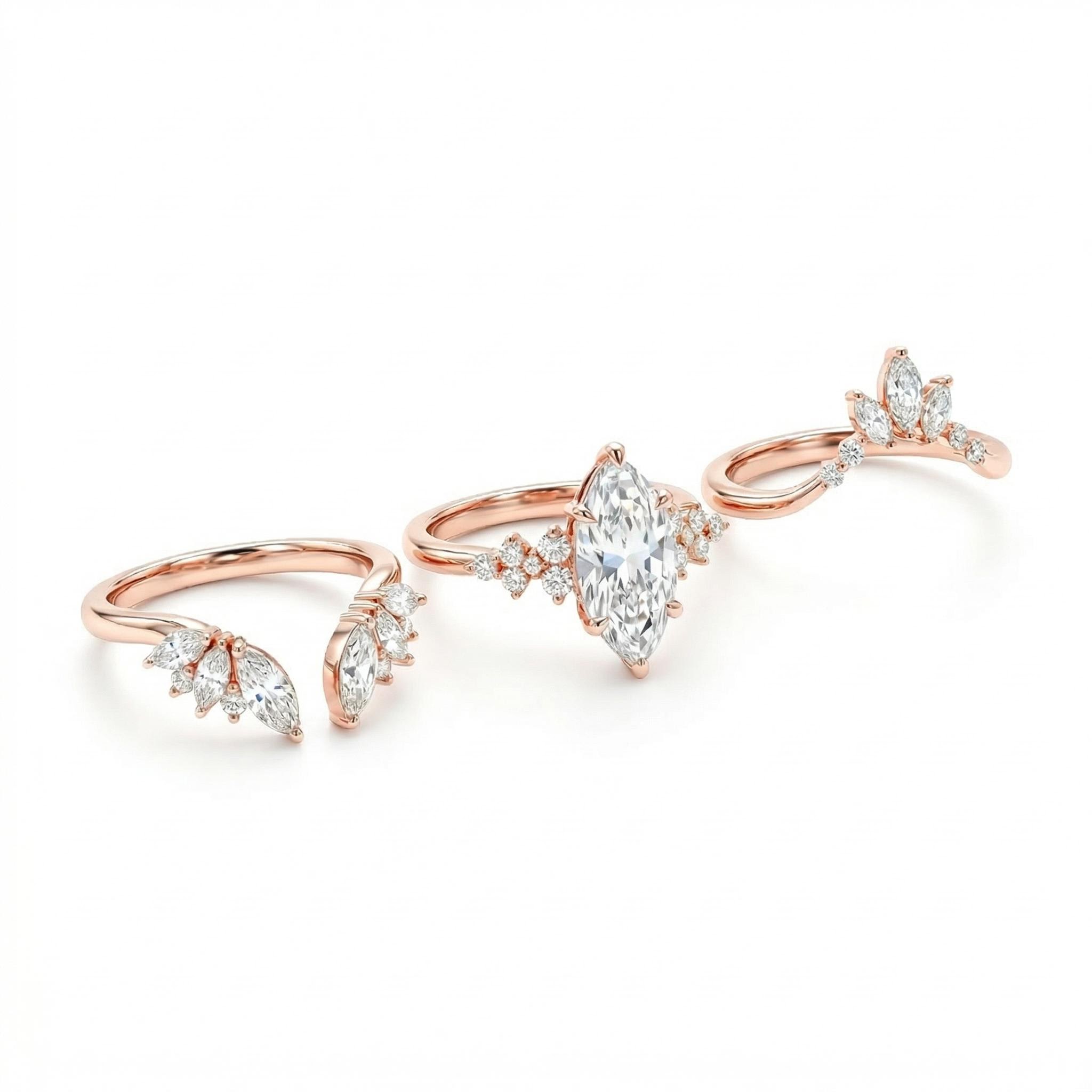 1.6ct. tw. Nature-inspired Marquise 3-Piece Stackable Bridal Ring Set
