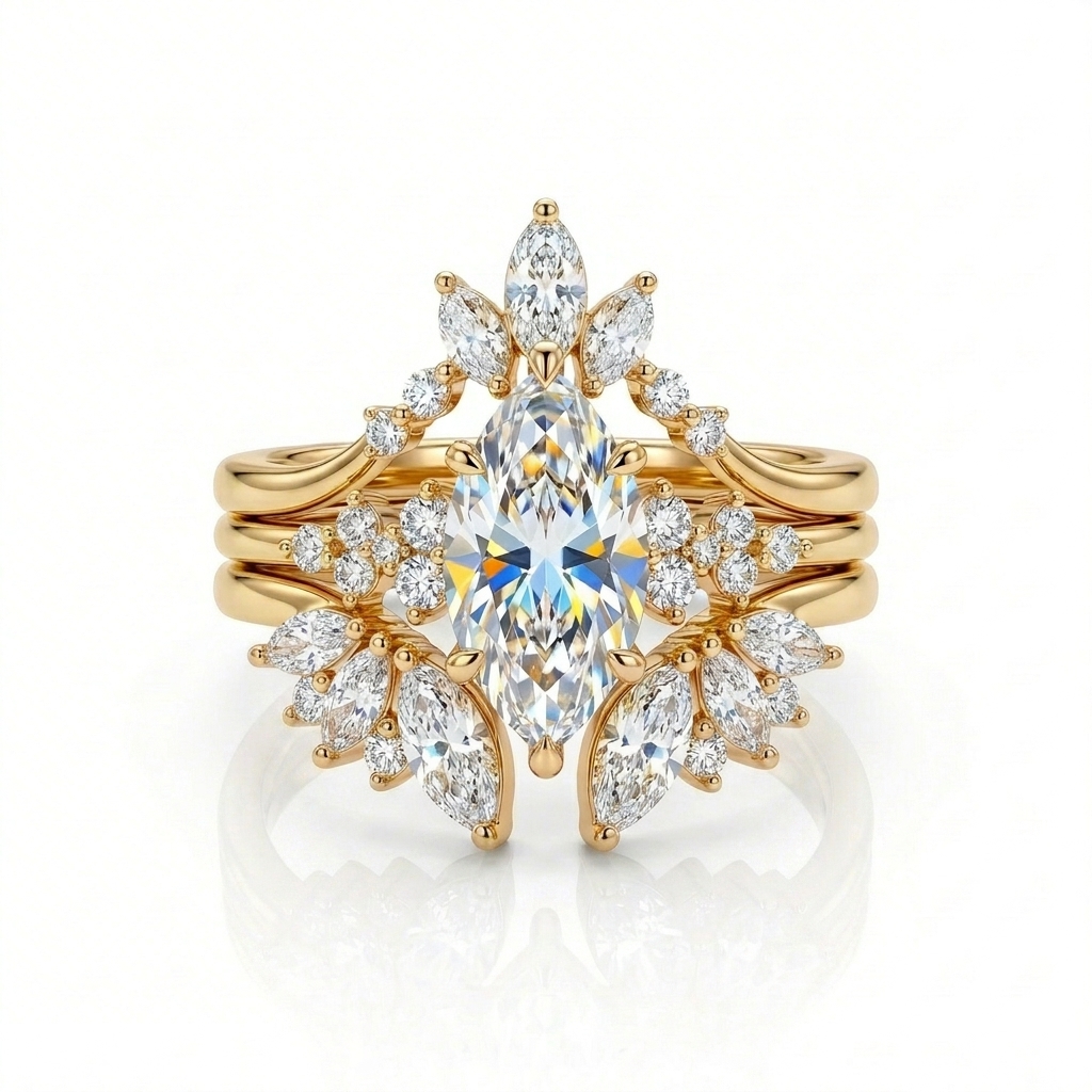 1.6ct. tw. Nature-inspired Marquise 3-Piece Stackable Bridal Ring Set