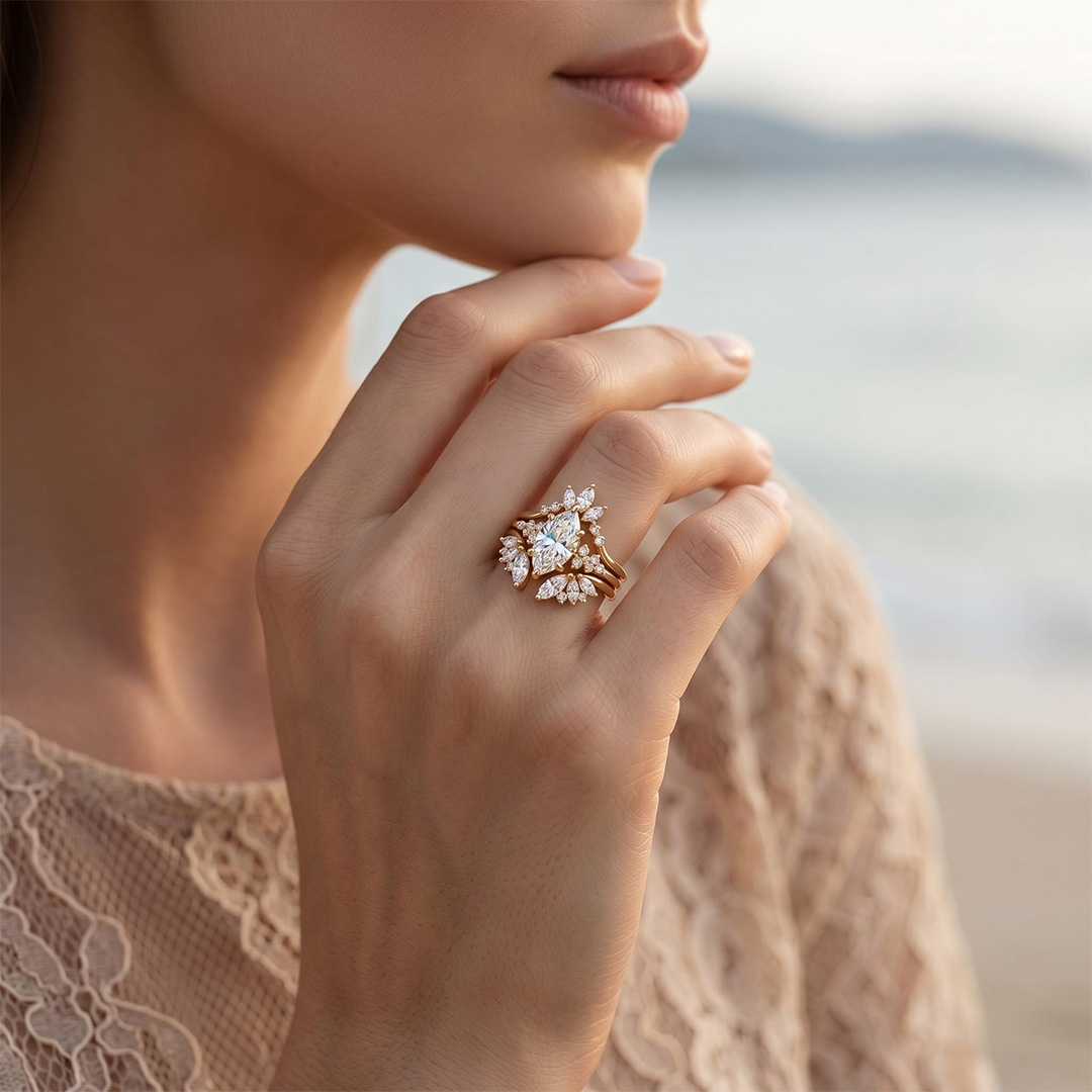 1.6ct. tw. Nature-inspired Marquise 3-Piece Stackable Bridal Ring Set 1.6ct. tw. Nature-inspired Marquise 3-Piece Stackable Bridal Ring Set