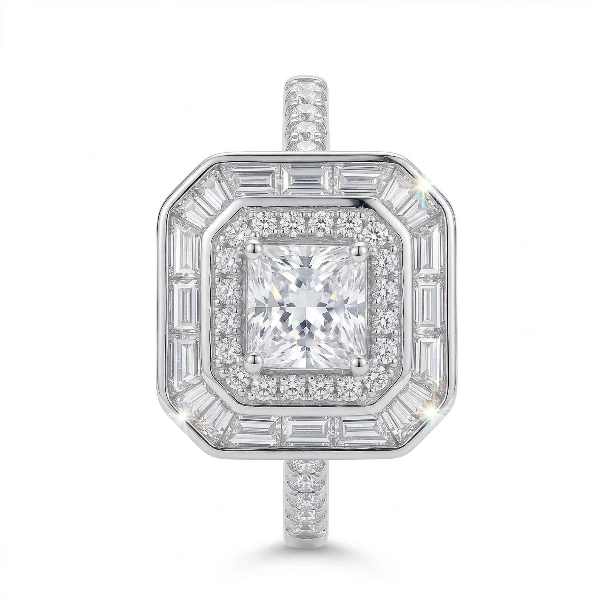 4.8ct CTW Double Halo Princess Cut S925 Silver Engagement Ring
