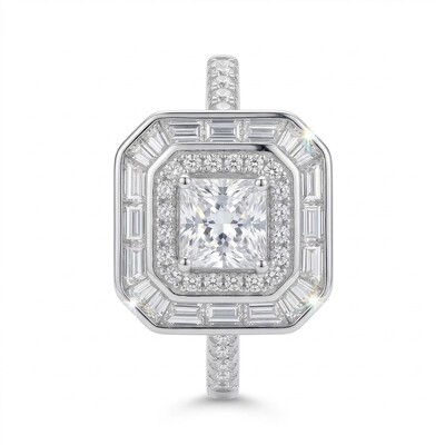 4.8ct CTW Double Halo Princess Cut S925 Silver Engagement Ring