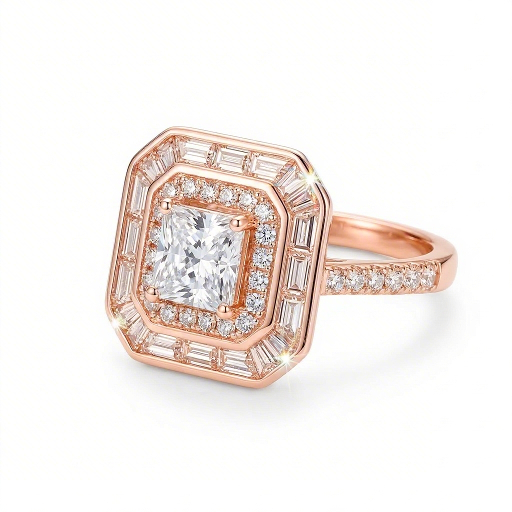 4.8ct CTW Double Halo Princess Cut S925 Silver Engagement Ring