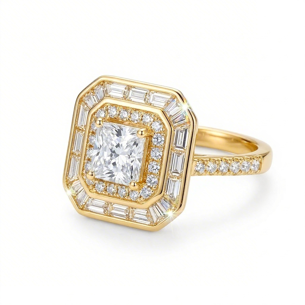 4.8ct CTW Double Halo Princess Cut S925 Silver Engagement Ring