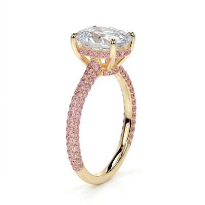 2.35ct CTW Oval Cut Pink Pavé S925 Silver Engagement Ring