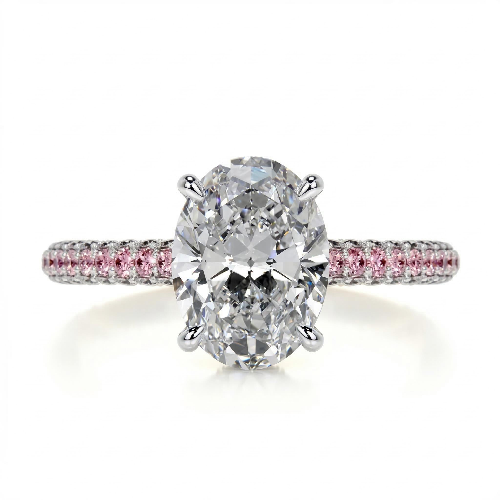 2.35ct CTW Oval Cut Pink Pavé S925 Silver Engagement Ring