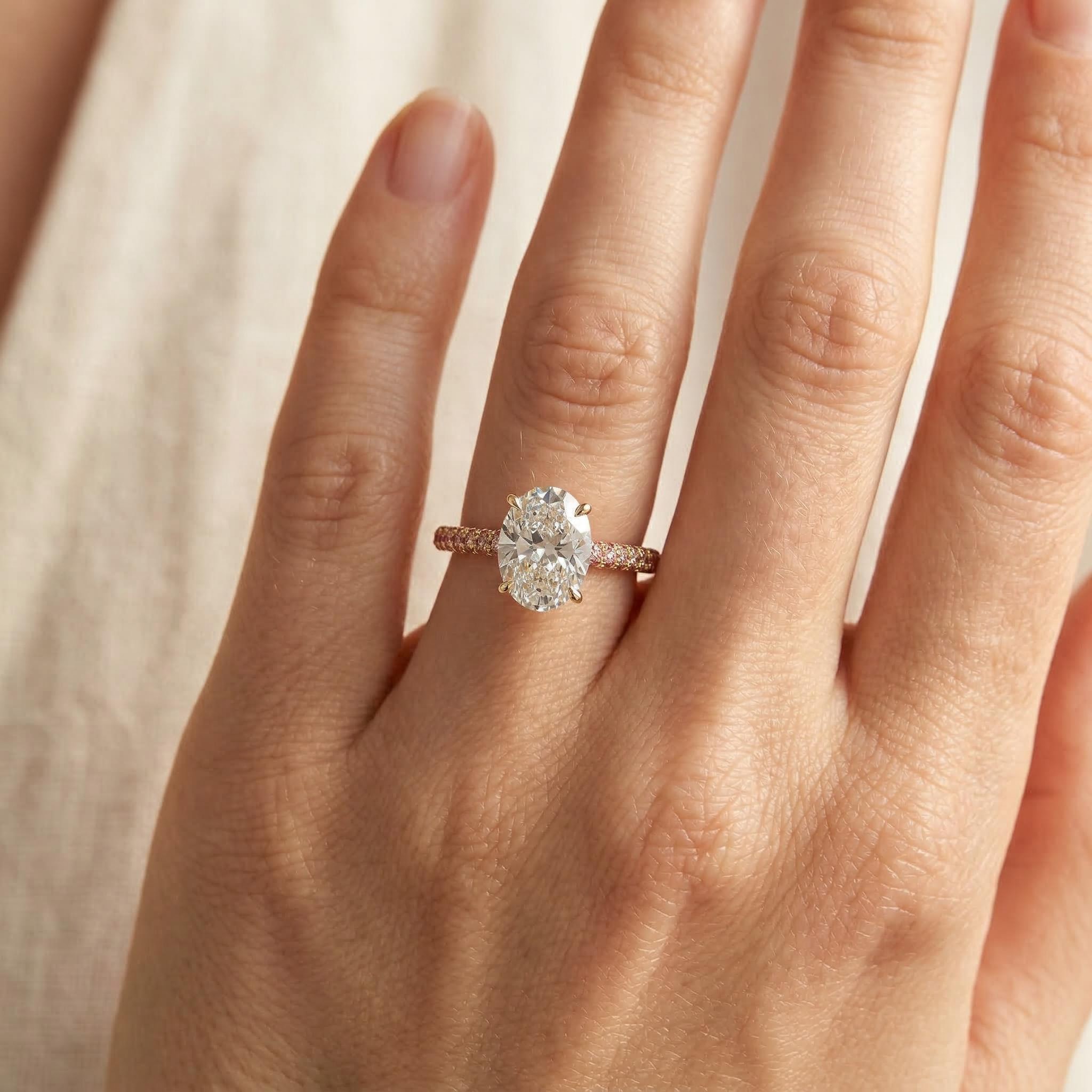 2.35ct CTW Oval Cut Pink Pavé S925 Silver Engagement Ring