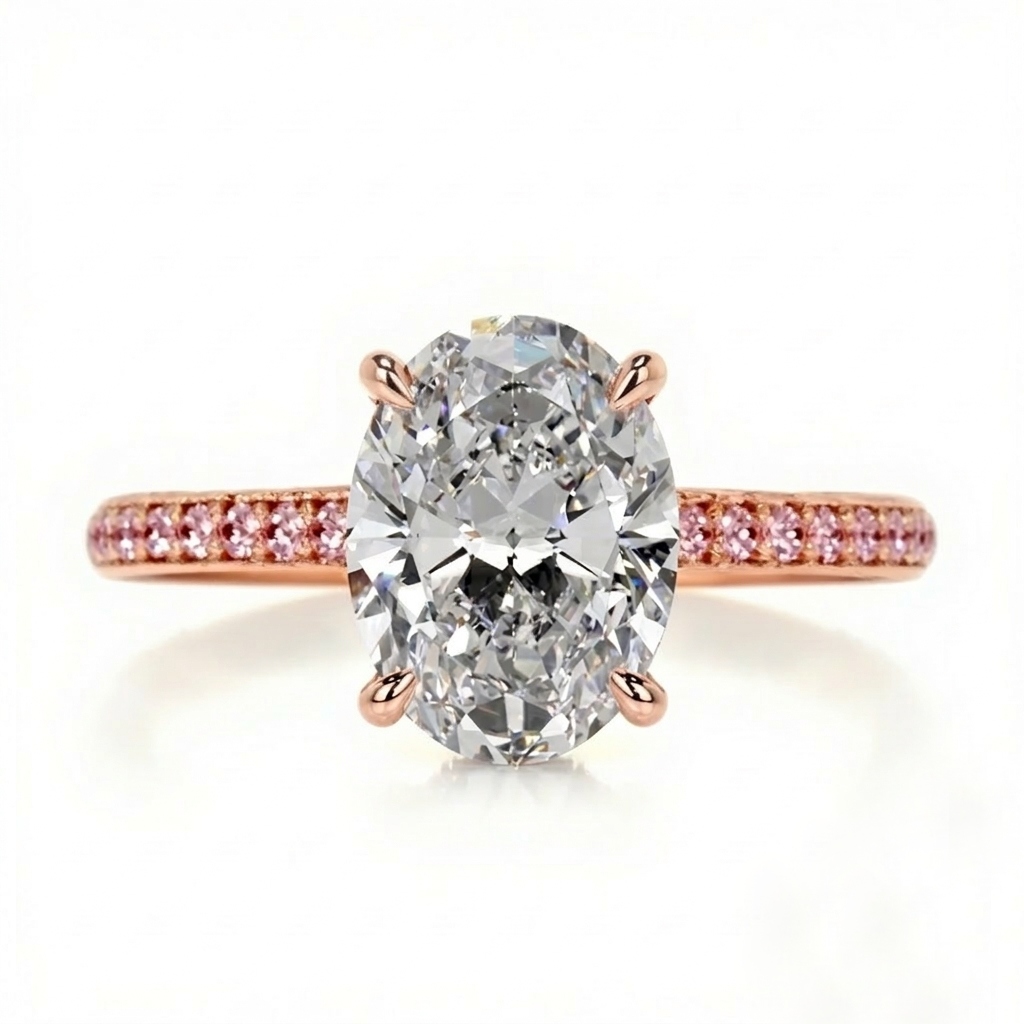 2.35ct CTW Oval Cut Pink Pavé S925 Silver Engagement Ring