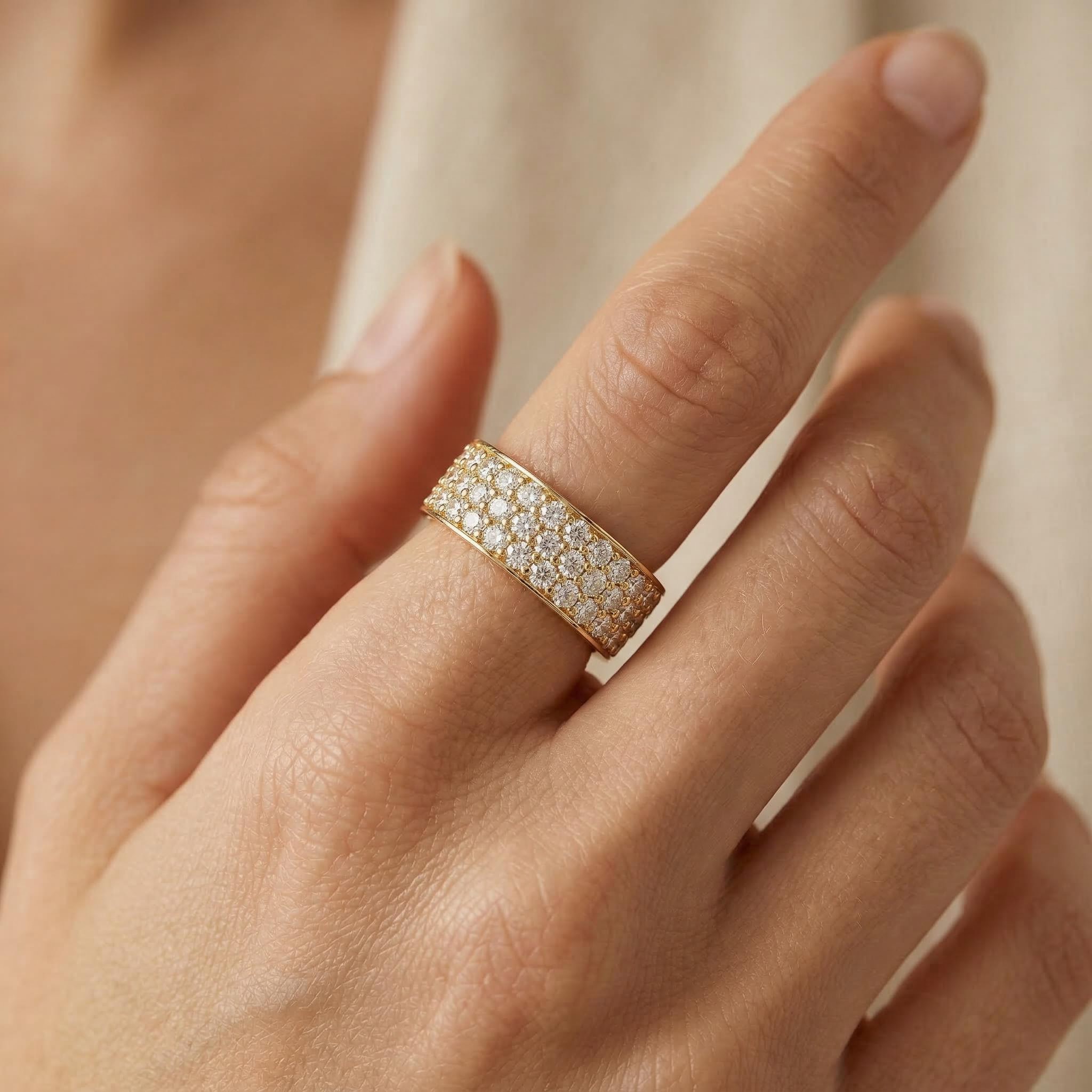 3 Row Pavé-Set S925 Silver Wedding Band Ring