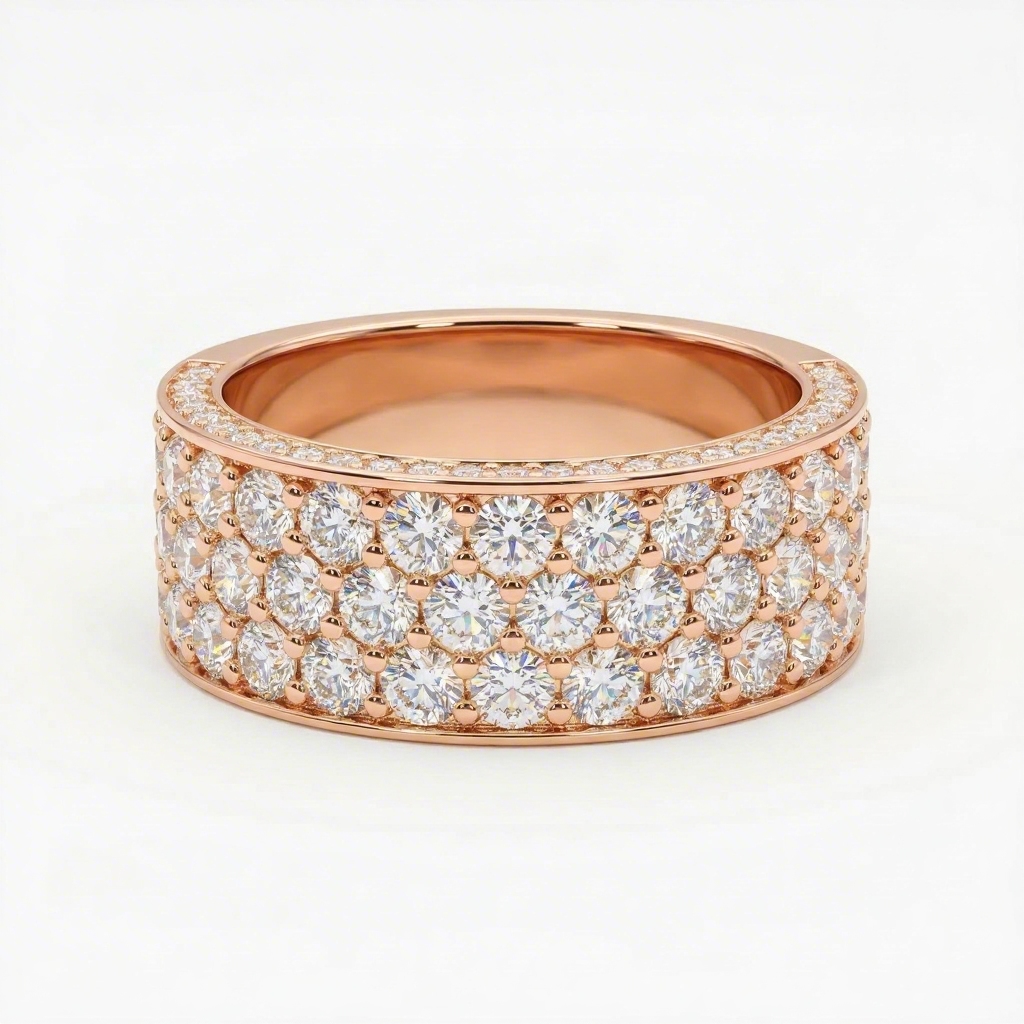 3 Row Pavé-Set S925 Silver Wedding Band Ring