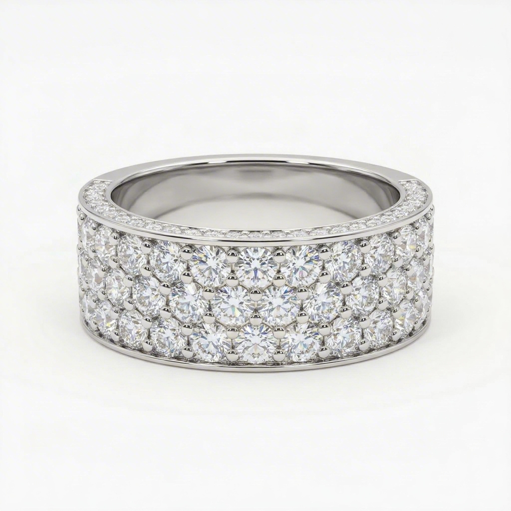 3 Row Pavé-Set S925 Silver Wedding Band Ring