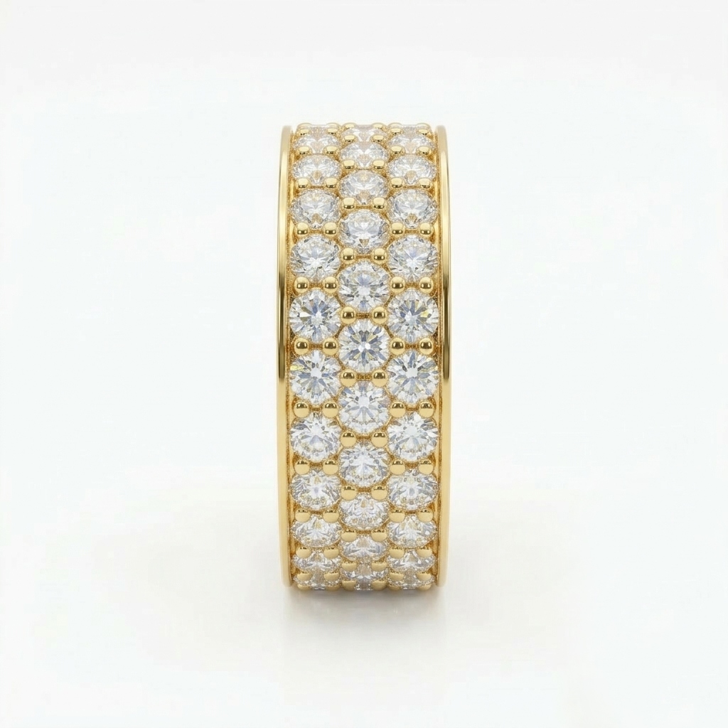 3 Row Pavé-Set S925 Silver Wedding Band Ring