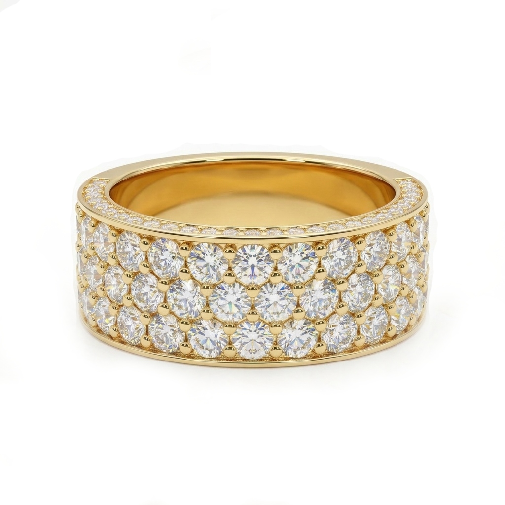 3 Row Pavé-Set S925 Silver Wedding Band Ring