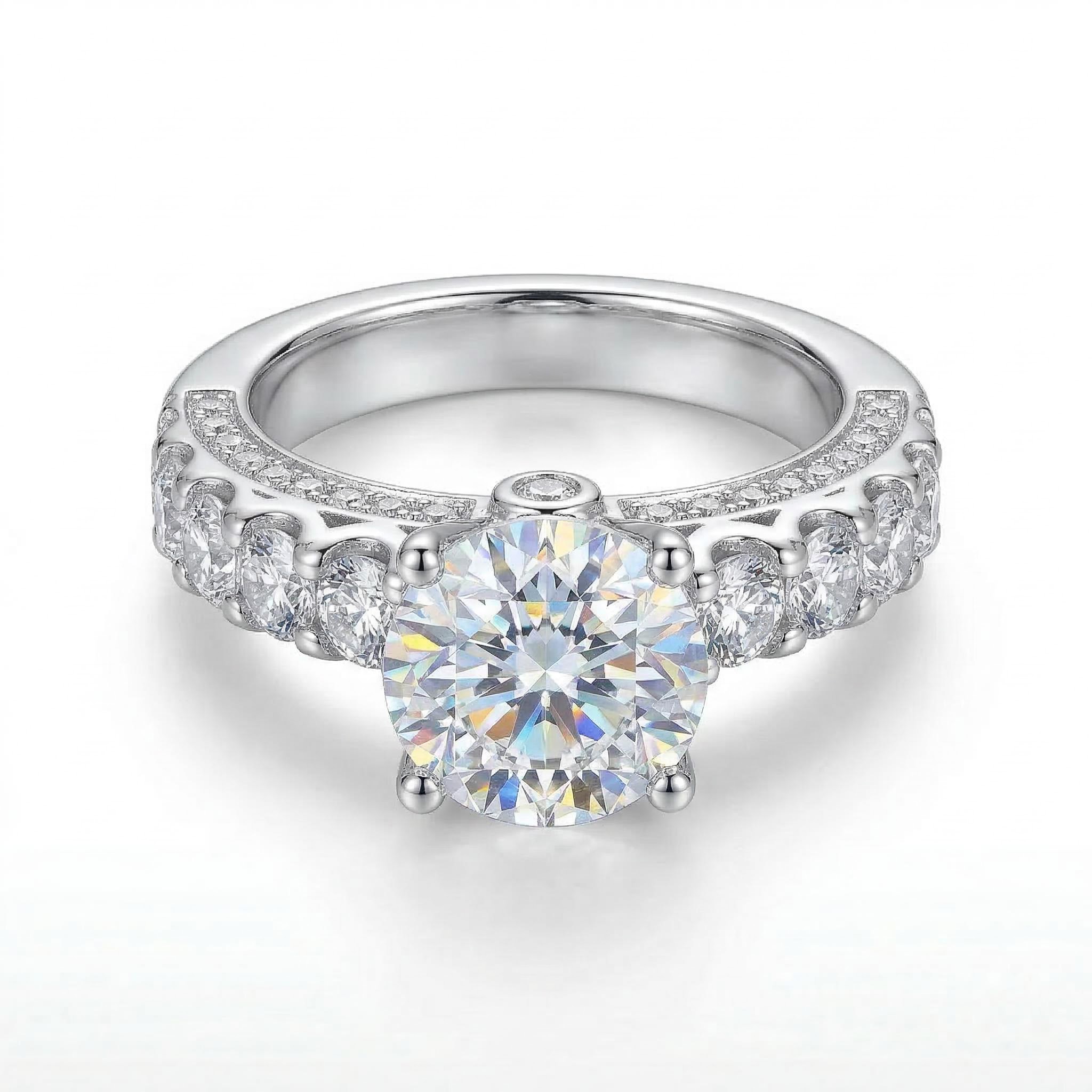 3.8Ct CTW Pavé & Brilliant Round Cut S925 Silver Engagement Ring