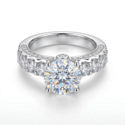 3.8Ct CTW Pavé & Brilliant Round Cut S925 Silver Engagement Ring