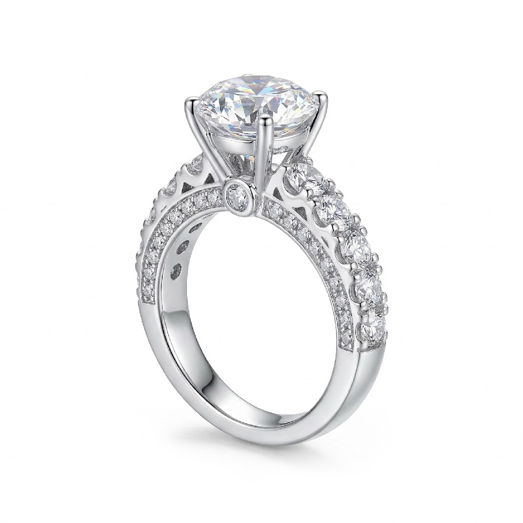 3.8Ct CTW Pavé & Brilliant Round Cut S925 Silver Engagement Ring
