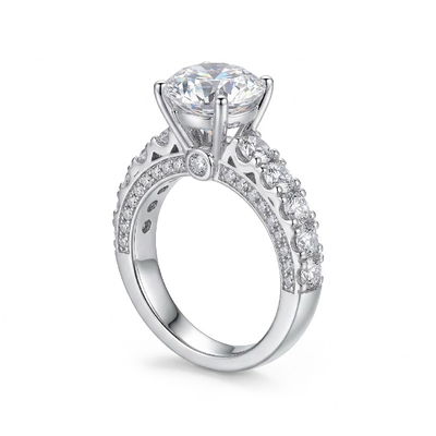 3.8Ct CTW Pavé & Brilliant Round Cut S925 Silver Engagement Ring