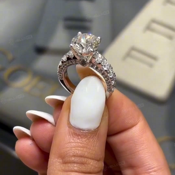 5.47 ct.tw. Pavé & Brilliant Round Cut S925 Silver Engagement Ring 5.47 ct.tw. Pavé & Brilliant Round Cut S925 Silver Engagement Ring