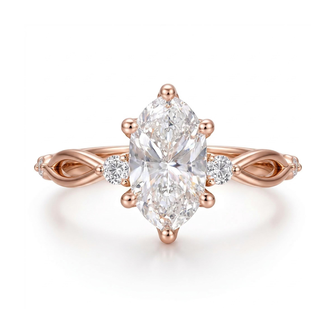 1.2Ct CTW Twisted Oval Cut VVS Moissanite S925 Silver Engagement Ring