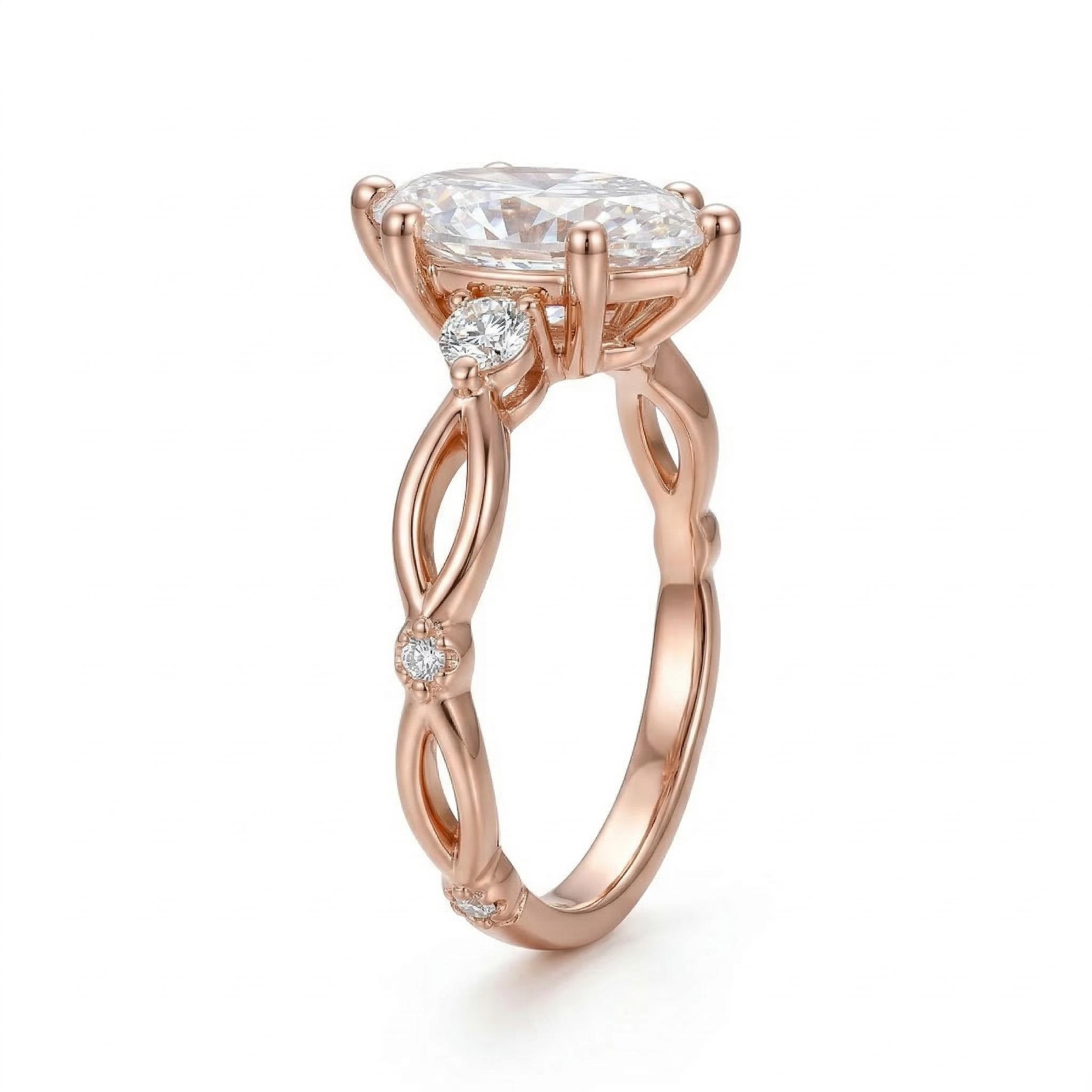 1.2Ct CTW Twisted Oval Cut VVS Moissanite S925 Silver Engagement Ring