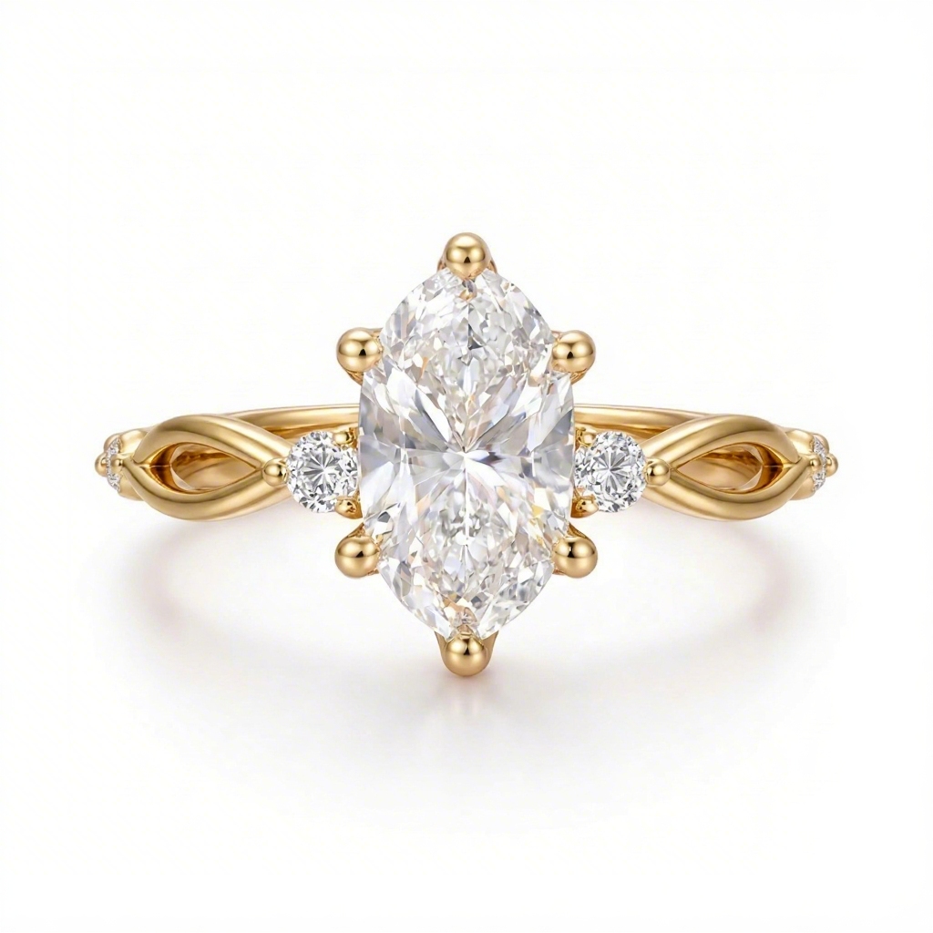 1.2Ct CTW Twisted Oval Cut VVS Moissanite S925 Silver Engagement Ring