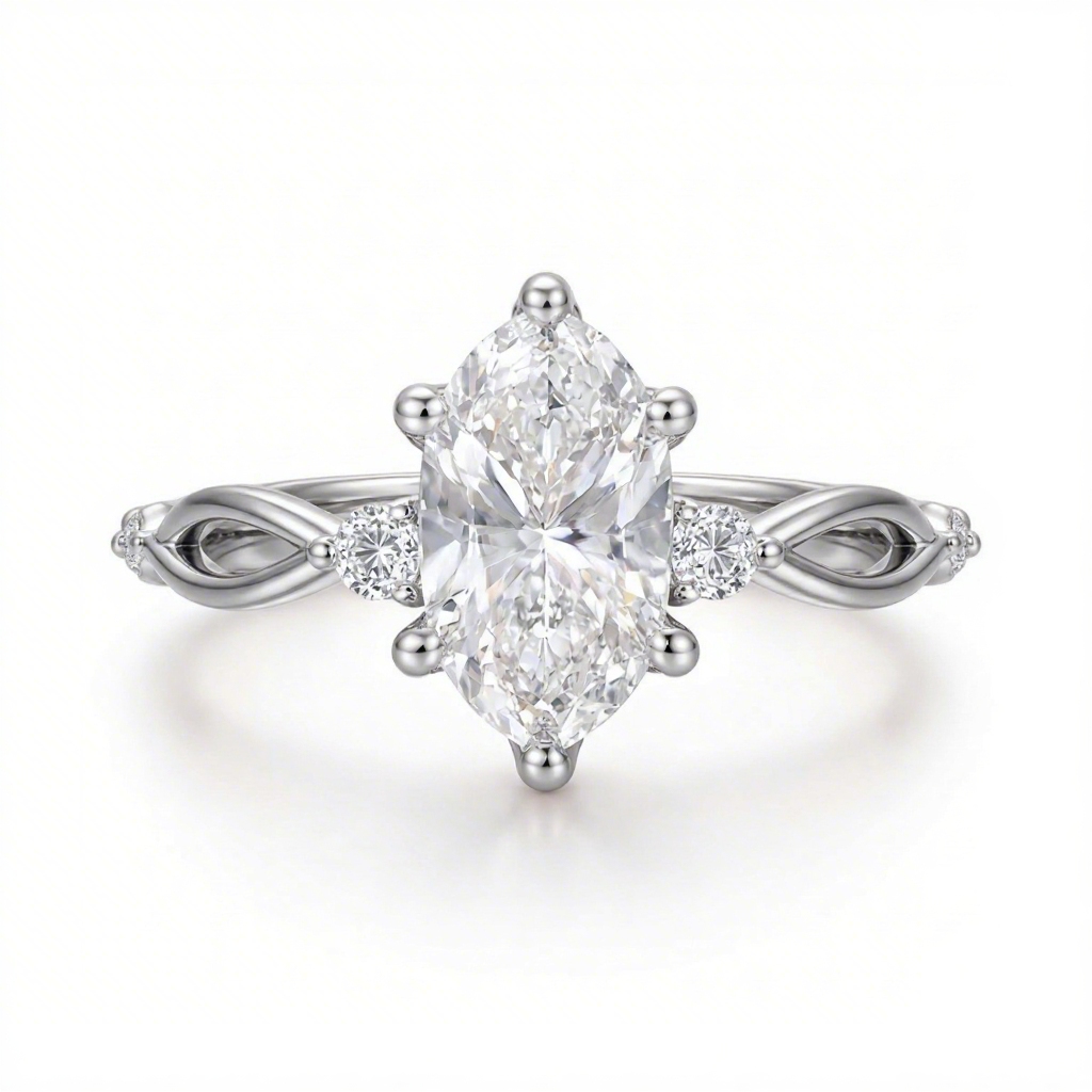 1.2Ct CTW Twisted Oval Cut VVS Moissanite S925 Silver Engagement Ring