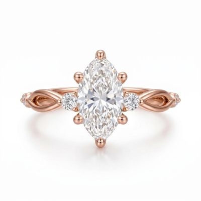 2.16 ct.tw. Twisted Marquise Cut VVS Moissanite S925 Silver Engagement Ring
