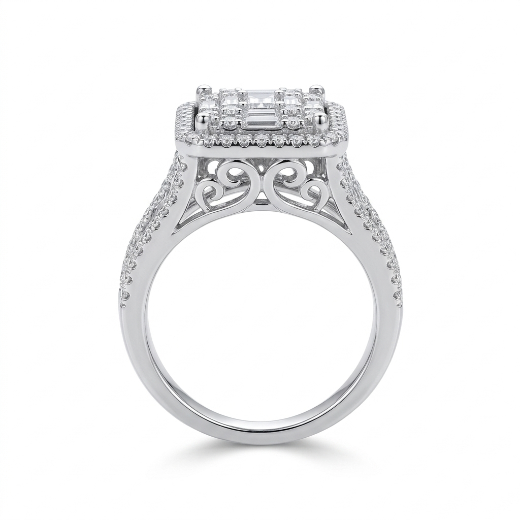 Stackable Two-Piece Baguette&Round Cut VVS Moissanite S925 Silver Bridal Ring Set