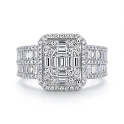 Stackable Two-Piece Baguette&Round Cut VVS Moissanite S925 Silver Bridal Ring Set