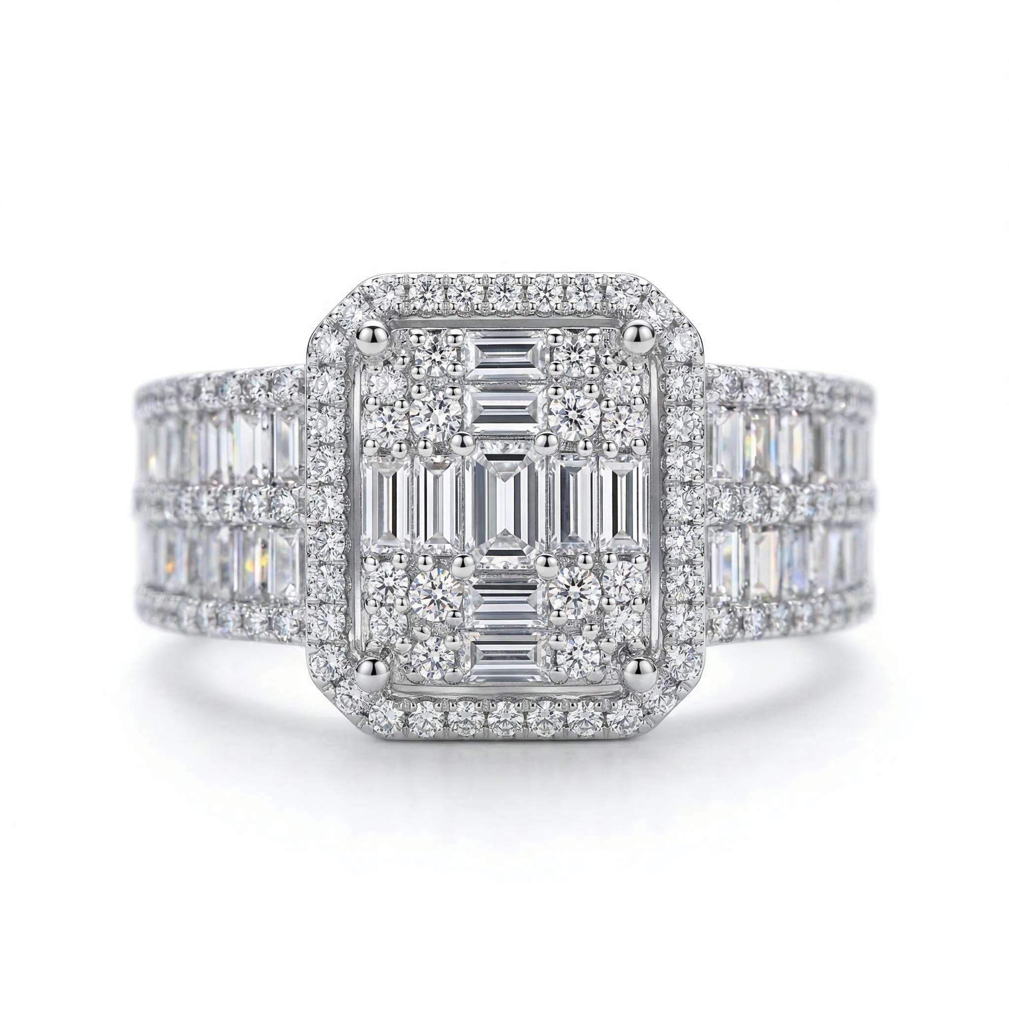 Stackable Two-Piece Baguette&Round Cut Bridal Ring Set