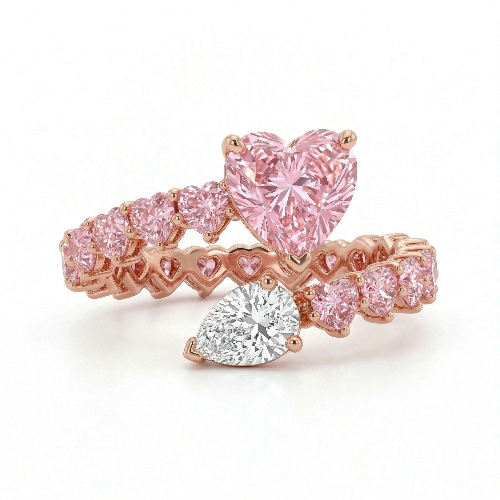 4.4 ct.tw. Pink Heart & White Pear Cut S925 Silver Engagement Ring 4.4 ct.tw. Pink Heart & White Pear Cut S925 Silver Engagement Ring