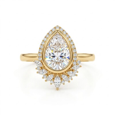 2.7 ct.tw Halo Bezel Pear Cut VVS Moissanite S925 Silver Engagement Ring