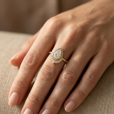 2.7 ct.tw. Halo Bezel Pear Cut VVS Moissanite S925 Silver Engagement Ring