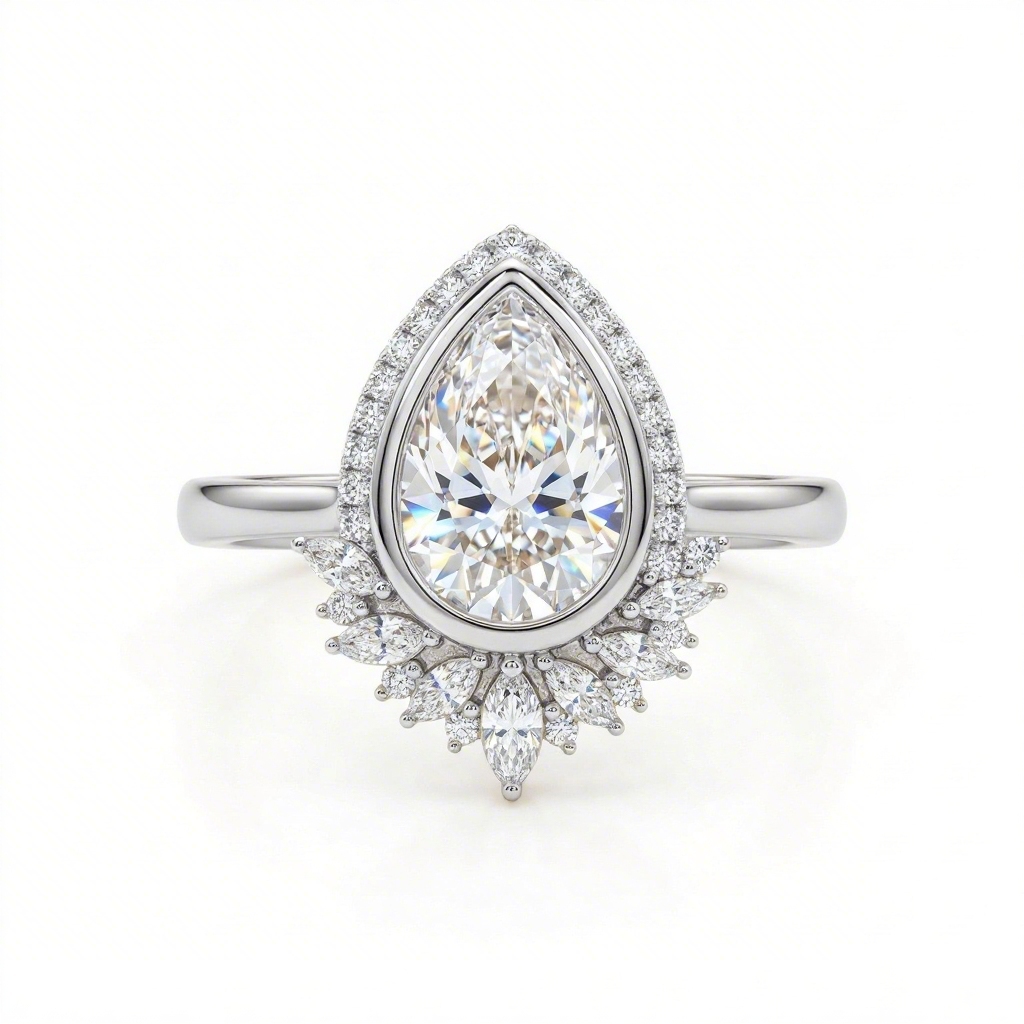 2.7 ct.tw Halo Bezel Pear Cut VVS Moissanite S925 Silver Engagement Ring 2.7 ct.tw Halo Bezel Pear Cut VVS Moissanite S925 Silver Engagement Ring