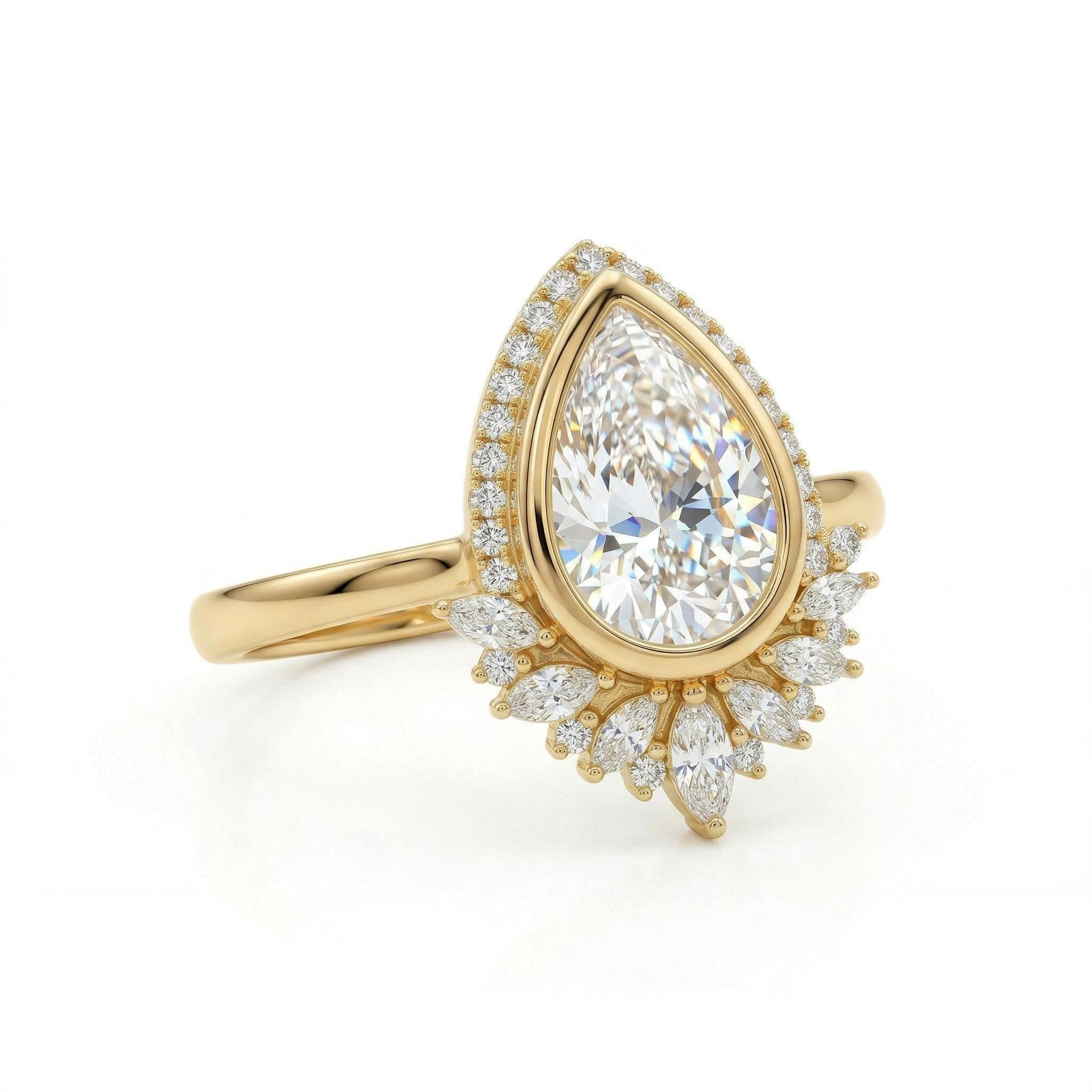 2.7 ct.tw. Halo Bezel Pear Cut VVS Moissanite S925 Silver Engagement Ring