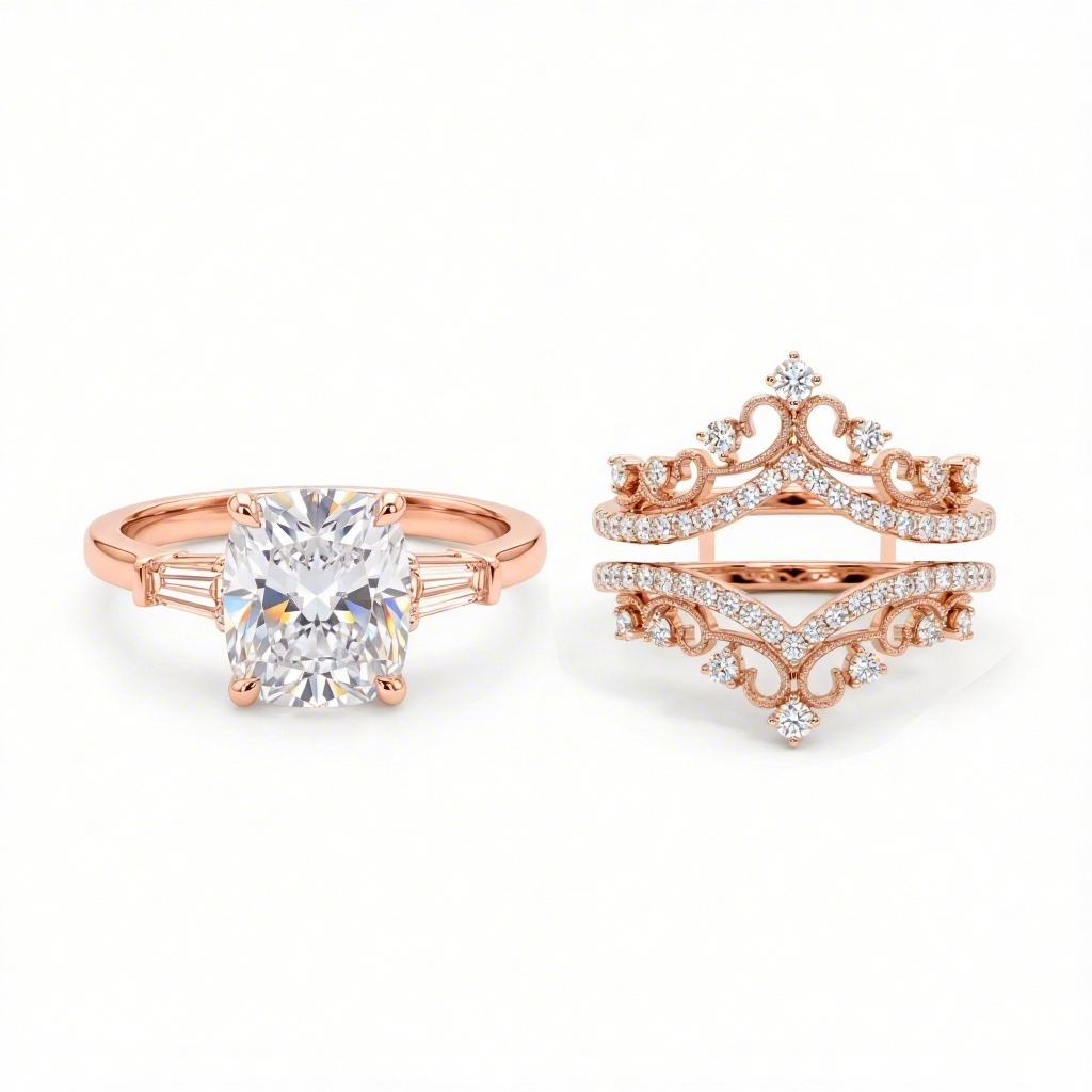 4.5 ct.tw. Crown Design Cushion Cut S925 Silver Engagement Ring Set - 2Pcs 4.5 ct.tw. Crown Design Cushion Cut S925 Silver Engagement Ring Set - 2Pcs
