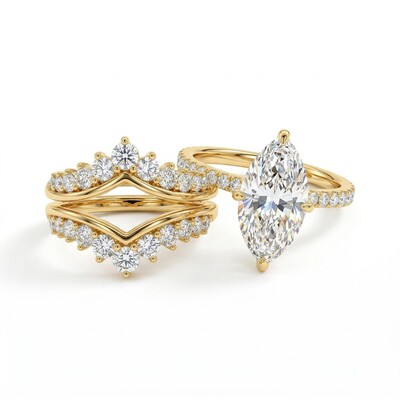 6.8 ct.tw Marquise Cut Engagement Ring with Crown Enhancer Band Bridal Ring Set