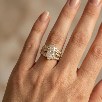 3.31ct.tw Marquise Cut Engagement Ring with Crown Enhancer Band Bridal Ring Set