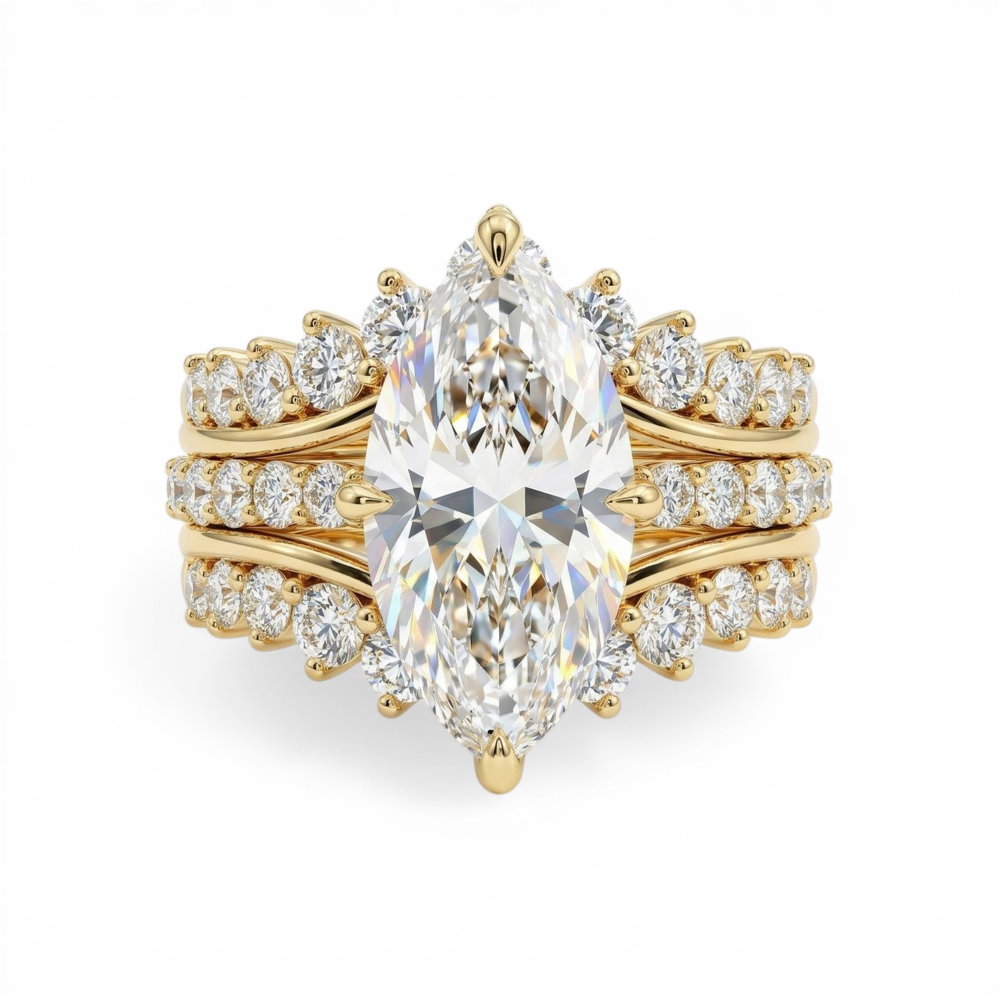 6.8 ct.tw Marquise Cut Engagement Ring with Crown Enhancer Band Bridal Ring Set 6.8 ct.tw Marquise Cut Engagement Ring with Crown Enhancer Band Bridal Ring Set